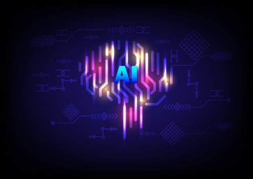 Creative and idea concept. Network of brain with light rays on blue background. Artificial intelligence. Mechanism teamwork engineer. vector