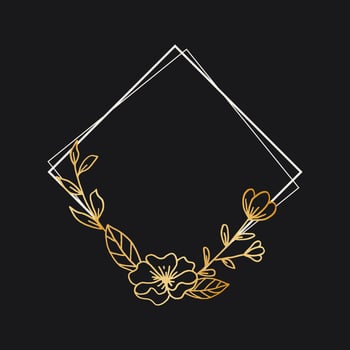 Gold floral border with hand drawn leaves and flowers for wedding invitation, thank you card, logo, greeting card vector