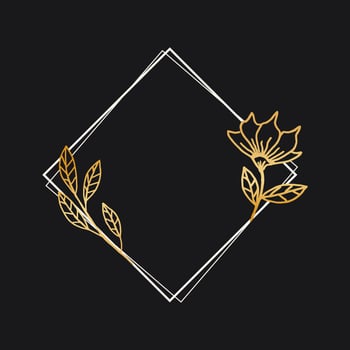 Gold floral border with hand drawn leaves and flowers for wedding invitation, thank you card, logo, greeting card vector