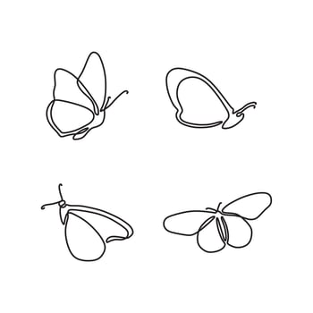 butterfly drawing line art set vector