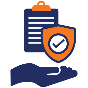 insurance plan and shield icon  blue and orange flat icon design png