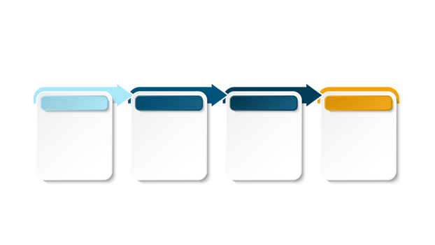 Horizontal timeline or flowchart with four square elements and space for data. png