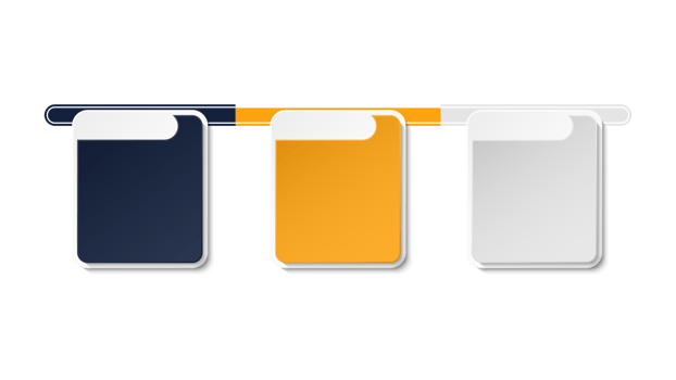 Horizontal timeline or flowchart with three square elements and space for data. png