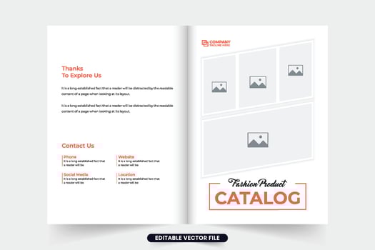 Fashion product catalog cover template with orange and dark colors. Modern business advertisement catalog cover template design. Brand promotion and product sale magazine cover vector. vector