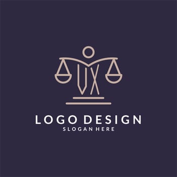 VX initials combined with the scales of justice icon, design inspiration for law firms in a modern and luxurious style vector