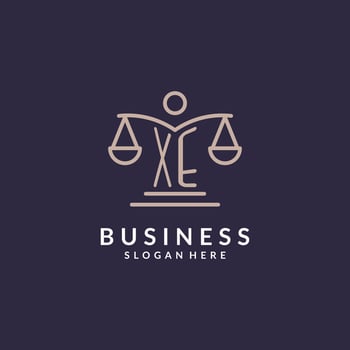 XE initials combined with the scales of justice icon, design inspiration for law firms in a modern and luxurious style vector