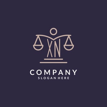 XN initials combined with the scales of justice icon, design inspiration for law firms in a modern and luxurious style vector