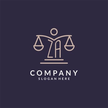 ZA initials combined with the scales of justice icon, design inspiration for law firms in a modern and luxurious style vector