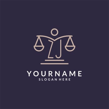 ZJ initials combined with the scales of justice icon, design inspiration for law firms in a modern and luxurious style vector