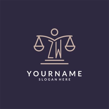 ZW initials combined with the scales of justice icon, design inspiration for law firms in a modern and luxurious style vector