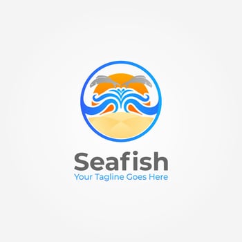 Fish and Beach Waves Logo Vector Design, Surfing logo, water logo, Suitable for your business logo