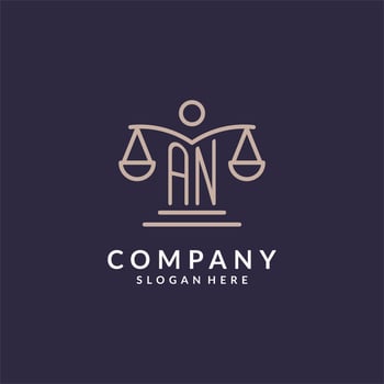 AN initials combined with the scales of justice icon, design inspiration for law firms in a modern and luxurious style vector