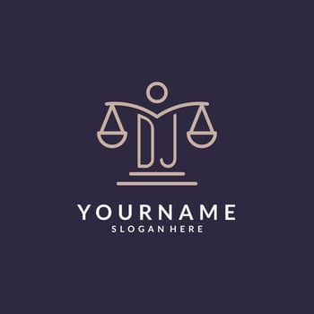 DJ initials combined with the scales of justice icon, design inspiration for law firms in a modern and luxurious style vector