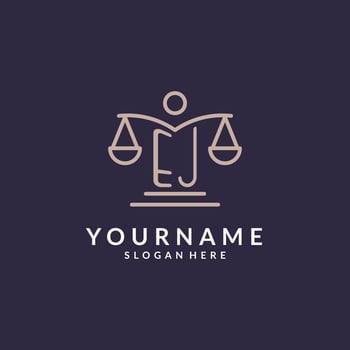 EJ initials combined with the scales of justice icon, design inspiration for law firms in a modern and luxurious style vector