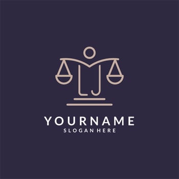 LJ initials combined with the scales of justice icon, design inspiration for law firms in a modern and luxurious style vector