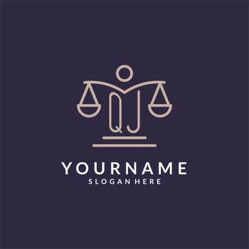 QJ initials combined with the scales of justice icon, design inspiration for law firms in a modern and luxurious style vector