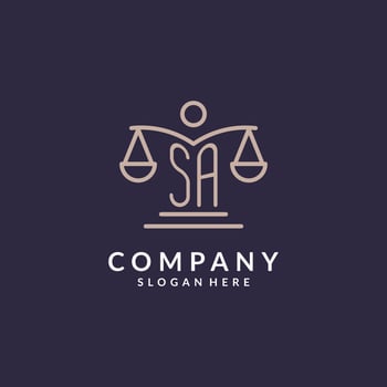 SA initials combined with the scales of justice icon, design inspiration for law firms in a modern and luxurious style vector