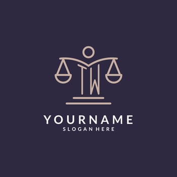 TW initials combined with the scales of justice icon, design inspiration for law firms in a modern and luxurious style vector