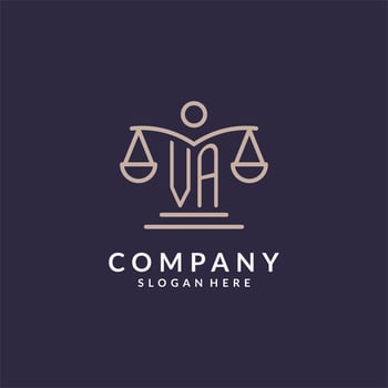 VA initials combined with the scales of justice icon, design inspiration for law firms in a modern and luxurious style vector