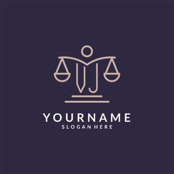 VJ initials combined with the scales of justice icon, design inspiration for law firms in a modern and luxurious style vector