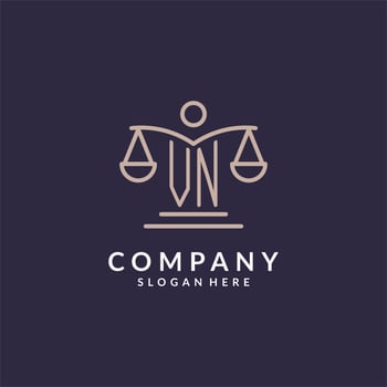 VN initials combined with the scales of justice icon, design inspiration for law firms in a modern and luxurious style vector