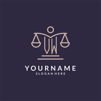 VW initials combined with the scales of justice icon, design inspiration for law firms in a modern and luxurious style vector