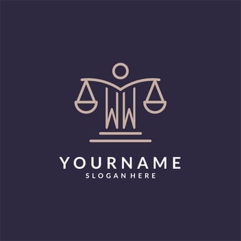 WW initials combined with the scales of justice icon, design inspiration for law firms in a modern and luxurious style vector