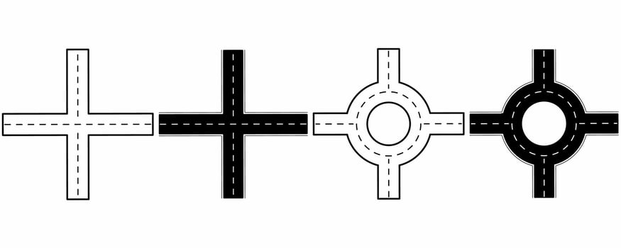 outline silhouette junction road icon set isolated on white background.top view junction road icon vector