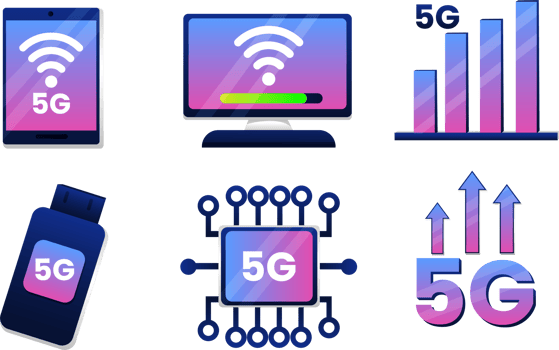 Mobile wireless 5th generation technology element design illustration. 5G wireless network technology concept png