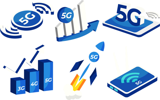 Mobile wireless 5th generation technology element design illustration. 5G wireless network technology concept png