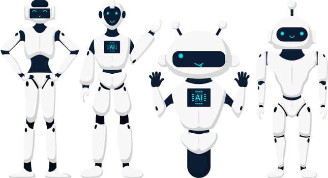 AI technology and cyber character illustration. Futuristic technology service and communication artificial intelligence concept png
