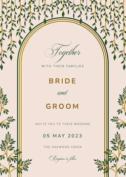 Wedding Invitation with greenery border vector