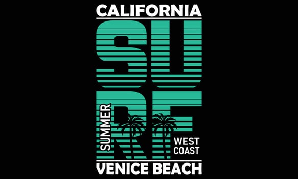 California Surf Summer Venice Beach West Coast Typography T-shirt Design Vector Illustration. Vintage design. Number sport typography, t-shirt graphics, poster, print, banner, flyer, postcard