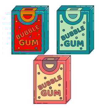 Set of chewing bubble gum. vector illustrator. vibrant colors, pastel colors.
