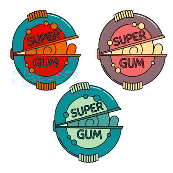 set of Chewing bubble gum in case.  bubble gum. vector illustrator. vibrant colors, pastel colors.