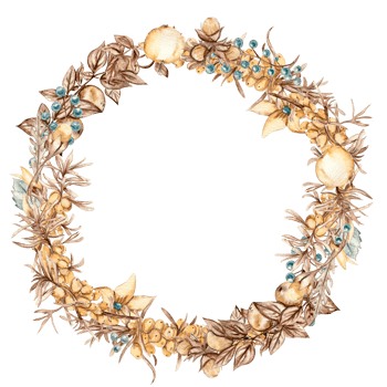Flowers sea buckthorn wreath, for cards,backgrounds. Watercolor illustration for scrapbooking. Cartoon hand drawn background with flower for kids design.Perfect for wedding invitation. png