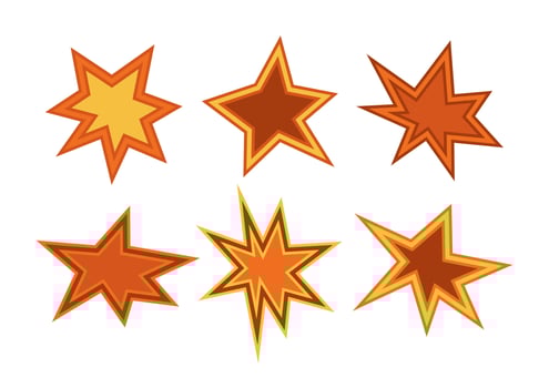 Set of few comic explosions containing yellow and orange colors. Distorted stars. vector