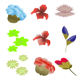 Set of floral elements. Flower red, burgundy, navy blue rose, green leaves. Wedding concept - flowers. Floral poster, invite. Vector arrangements for greeting card or invitation design