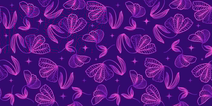 Exotic Floral Pattern with Hand Drawn Style in Purple Gradient. Flower Motif for Fashion, Wallpaper, Wrapping Paper, Background, Fabric, Textile, Apparel, and Card Design vector