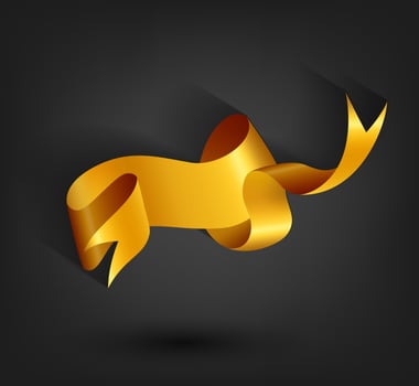 Golden Banner Ribbon On Dark Background, Vector Illustration