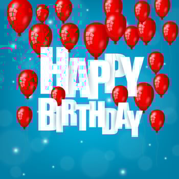Happy Birthday Text with Red Balloons, Vector Illustration