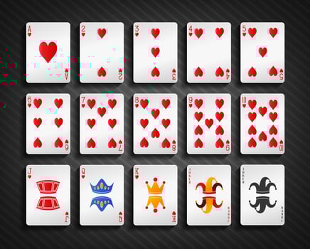 Poker Cards Heart Set, Vector Illustration