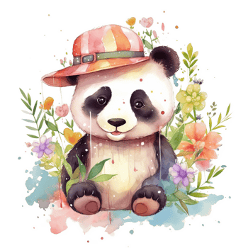 Cute Panda Summertime Watercolor Art, png
