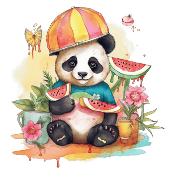 Cute Panda Summertime Watercolor Art, png