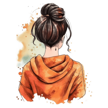 messy Bun Holyday Black Hair watercolor Art, png