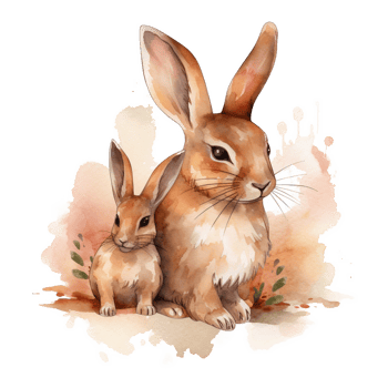 Mom and Baby Bunny Watercolor Art, png