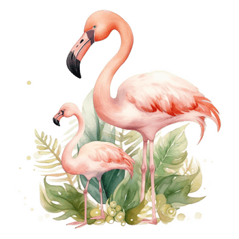 Mom and Baby Flamingo Watercolor Art, png