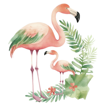 Mom and Baby Flamingo Watercolor Art, png
