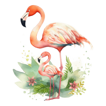 Mom and Baby Flamingo Watercolor Art, png