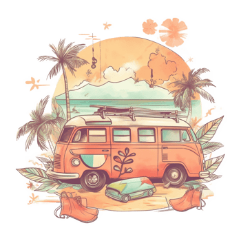 Summer Vacation Watercolor Art, png